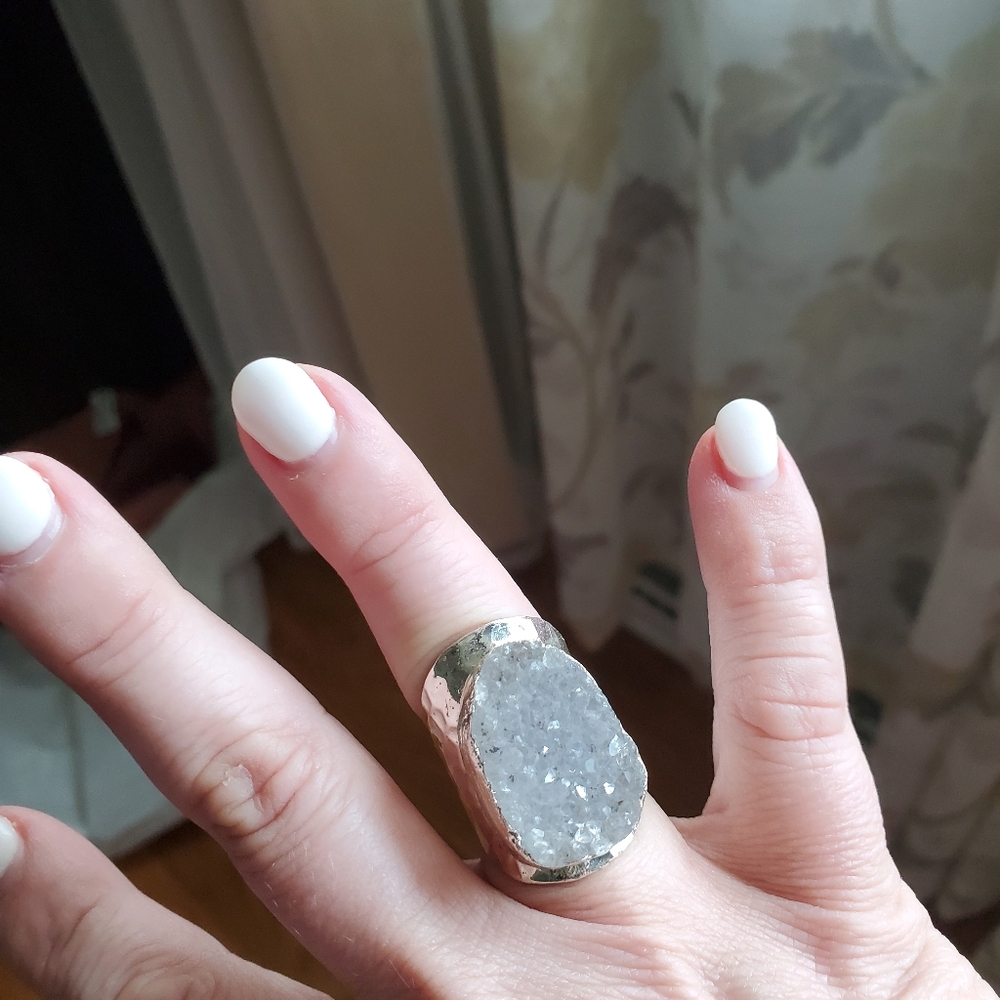 White Geode stone ring